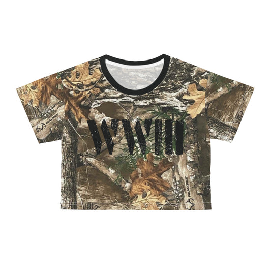 WW3 Camo Crop Tee with Bold Lettering, Stylish Summer Top, Outdoor Apparel, Hunting Gear, Urban Fashion